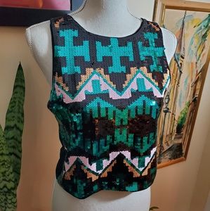 H&M Divided Sequined Crop Tank NWT